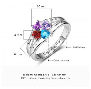 Birthstone ring for mom, Sterling Silver Personalized Engravable Ring JEWJORI102986